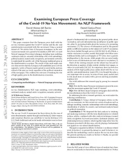 Examining European Press Coverage of the Covid-19 No-Vax Movement: An
  NLP Framework