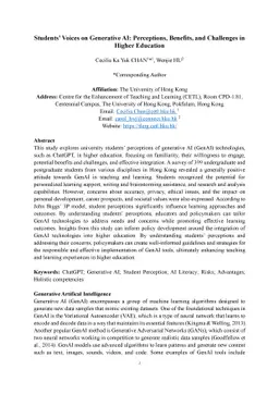 Students' Voices on Generative AI: Perceptions, Benefits, and Challenges
  in Higher Education