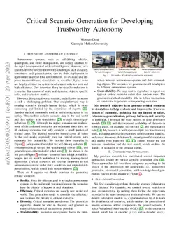 Critical Scenario Generation for Developing Trustworthy Autonomy