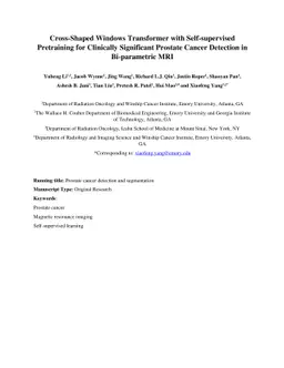 Cross-Shaped Windows Transformer with Self-supervised Pretraining for
  Clinically Significant Prostate Cancer Detection in Bi-parametric MRI