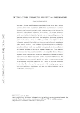 Optimal tests following sequential experiments