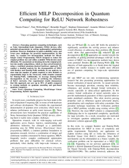 Efficient MILP Decomposition in Quantum Computing for ReLU Network
  Robustness