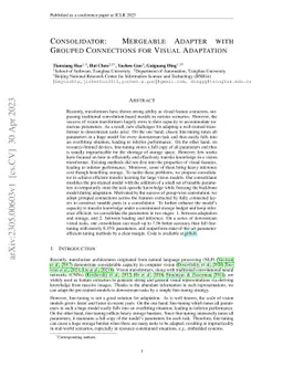 Consolidator: Mergeable Adapter with Grouped Connections for Visual
  Adaptation