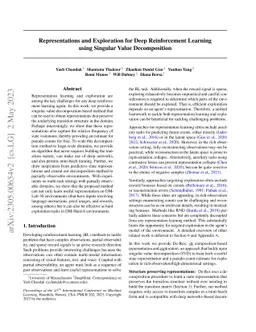 Representations and Exploration for Deep Reinforcement Learning using
  Singular Value Decomposition