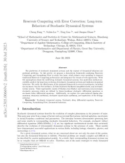Reservoir Computing with Error Correction: Long-term Behaviors of
  Stochastic Dynamical Systems