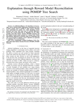 Explanation through Reward Model Reconciliation using POMDP Tree Search