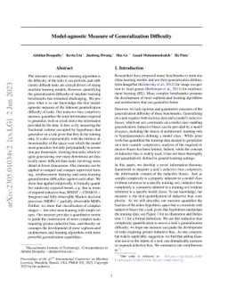 Model-agnostic Measure of Generalization Difficulty