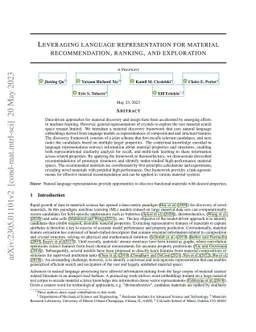 Leveraging Language Representation for Material Recommendation, Ranking,
  and Exploration