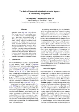 The Role of Summarization in Generative Agents: A Preliminary
  Perspective