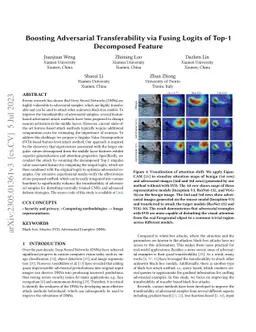 Boosting Adversarial Transferability via Fusing Logits of Top-1
  Decomposed Feature