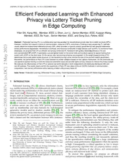 Efficient Federated Learning with Enhanced Privacy via Lottery Ticket
  Pruning in Edge Computing