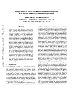 Sample Efficient Model-free Reinforcement Learning from LTL
  Specifications with Optimality Guarantees