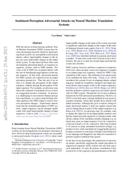 Sentiment Perception Adversarial Attacks on Neural Machine Translation
  Systems