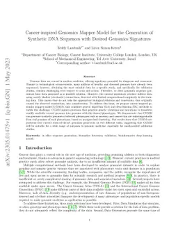 Cancer-inspired Genomics Mapper Model for the Generation of Synthetic
  DNA Sequences with Desired Genomics Signatures