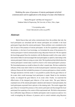 Modeling the sense of presence of remote participants in hybrid
  communication and its application to the design of avatar robot behavior