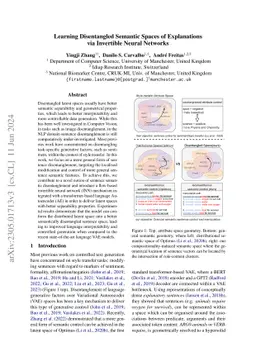 Learning Disentangled Semantic Spaces of Explanations via Invertible
  Neural Networks