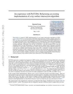 An experience with PyCUDA: Refactoring an existing implementation of a
  ray-surface intersection algorithm