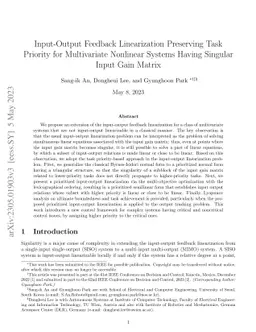 Input-Output Feedback Linearization Preserving Task Priority for Multivariate Nonlinear Systems Having Singular Input Gain Matrix