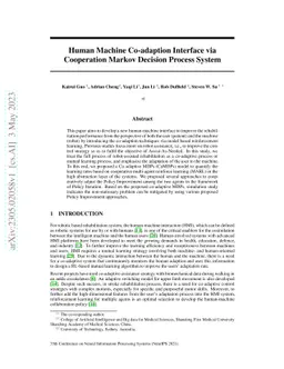 Human Machine Co-adaption Interface via Cooperation Markov Decision
  Process System