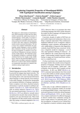 Exploring Linguistic Properties of Monolingual BERTs with Typological
  Classification among Languages