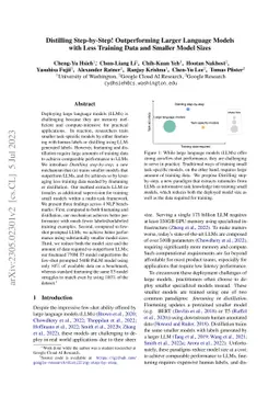 Distilling Step-by-Step! Outperforming Larger Language Models with Less
  Training Data and Smaller Model Sizes