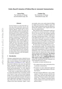 Entity-Based Evaluation of Political Bias in Automatic Summarization