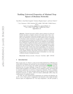 Tackling Universal Properties of Minimal Trap Spaces of Boolean Networks