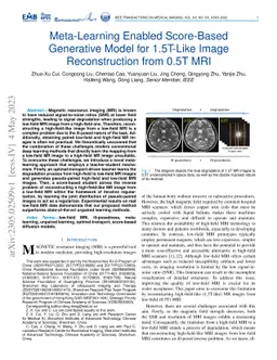 Meta-Learning Enabled Score-Based Generative Model for 1.5T-Like Image
  Reconstruction from 0.5T MRI