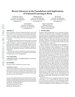 Recent Advances in the Foundations and Applications of Unbiased Learning
  to Rank