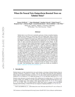 When Do Neural Nets Outperform Boosted Trees on Tabular Data?