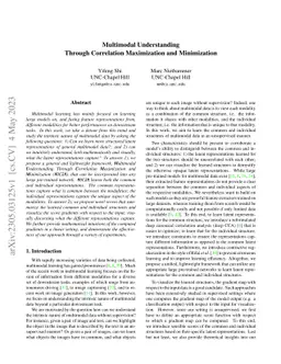 Multimodal Understanding Through Correlation Maximization and
  Minimization
