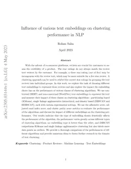 Influence of various text embeddings on clustering performance in NLP