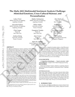 The MuSe 2023 Multimodal Sentiment Analysis Challenge: Mimicked
  Emotions, Cross-Cultural Humour, and Personalisation