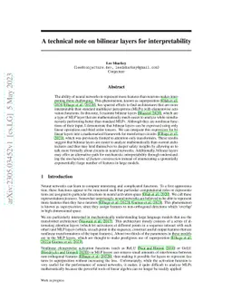 A technical note on bilinear layers for interpretability
