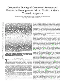 Cooperative Driving of Connected Autonomous Vehicles in Heterogeneous
  Mixed Traffic: A Game Theoretic Approach