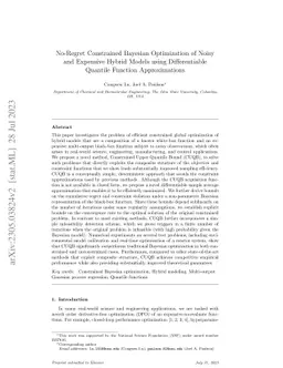 No-Regret Constrained Bayesian Optimization of Noisy and Expensive
  Hybrid Models using Differentiable Quantile Function Approximations