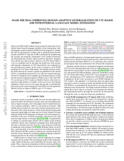 Mask The Bias: Improving Domain-Adaptive Generalization of CTC-based ASR
  with Internal Language Model Estimation
