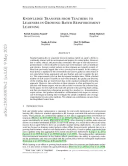 Knowledge Transfer from Teachers to Learners in Growing-Batch
  Reinforcement Learning