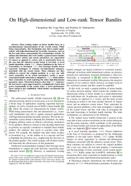 On High-dimensional and Low-rank Tensor Bandits