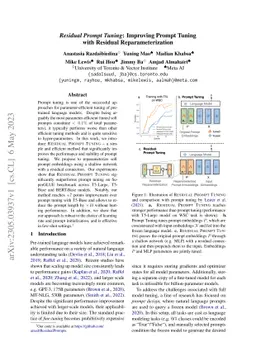 Residual Prompt Tuning: Improving Prompt Tuning with Residual
  Reparameterization