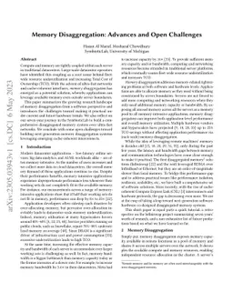 Memory Disaggregation: Advances and Open Challenges