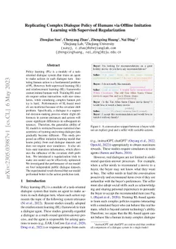 Replicating Complex Dialogue Policy of Humans via Offline Imitation
  Learning with Supervised Regularization