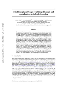 Mind the spikes: Benign overfitting of kernels and neural networks in
  fixed dimension