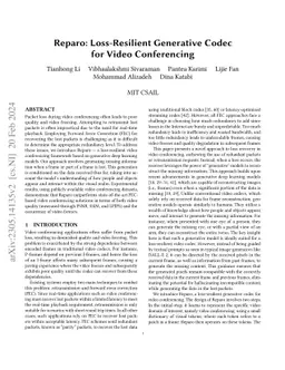 Reparo: Loss-Resilient Generative Codec for Video Conferencing