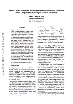 Beyond Shared Vocabulary: Increasing Representational Word Similarities
  across Languages for Multilingual Machine Translation