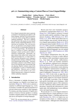 $μ$PLAN: Summarizing using a Content Plan as Cross-Lingual Bridge