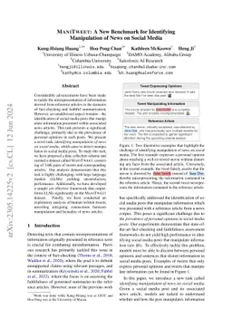 ManiTweet: A New Benchmark for Identifying Manipulation of News on
  Social Media