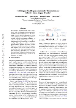 Multilingual Pixel Representations for Translation and Effective
  Cross-lingual Transfer