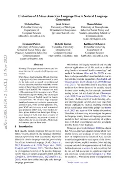 Evaluation of African American Language Bias in Natural Language
  Generation
