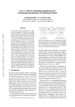 FOCUS: Effective Embedding Initialization for Monolingual Specialization
  of Multilingual Models